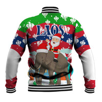 Laos Christmas Baseball Jacket with Santa Riding Elephant and Festive Flag Pattern - Wonder Print Shop