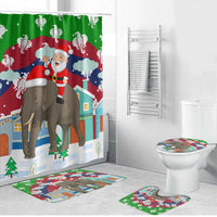 Laos Christmas Bathroom Set with Santa Riding Elephant and Festive Flag Pattern - Wonder Print Shop