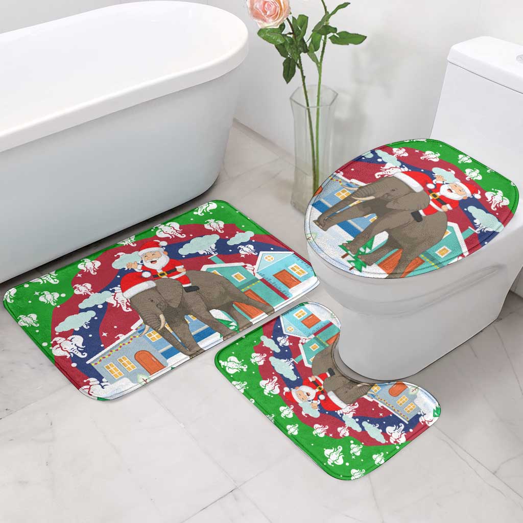 Laos Christmas Bathroom Set with Santa Riding Elephant and Festive Flag Pattern - Wonder Print Shop