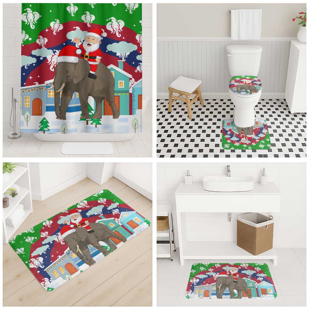 Laos Christmas Bathroom Set with Santa Riding Elephant and Festive Flag Pattern - Wonder Print Shop