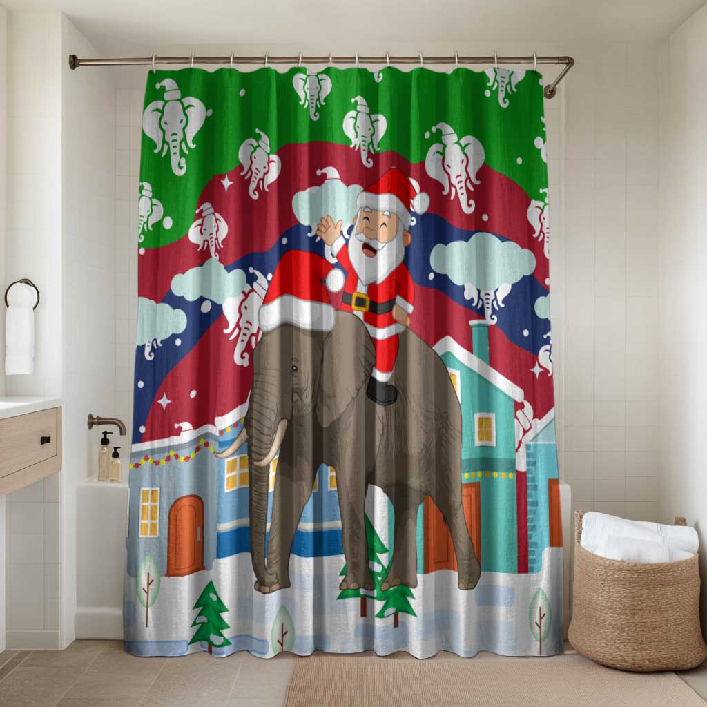 Laos Christmas Bathroom Set with Santa Riding Elephant and Festive Flag Pattern - Wonder Print Shop