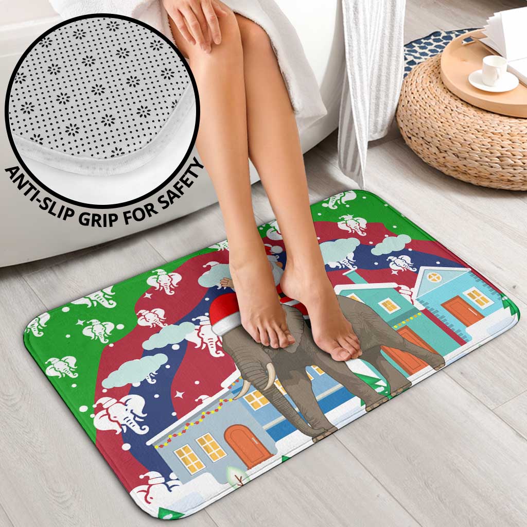 Laos Christmas Bathroom Set with Santa Riding Elephant and Festive Flag Pattern - Wonder Print Shop