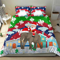 Laos Christmas Bedding Set with Santa Riding Elephant and Festive Flag Pattern - Wonder Print Shop