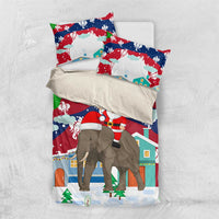 Laos Christmas Bedding Set with Santa Riding Elephant and Festive Flag Pattern - Wonder Print Shop