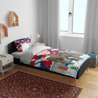 Laos Christmas Bedding Set with Santa Riding Elephant and Festive Flag Pattern - Wonder Print Shop