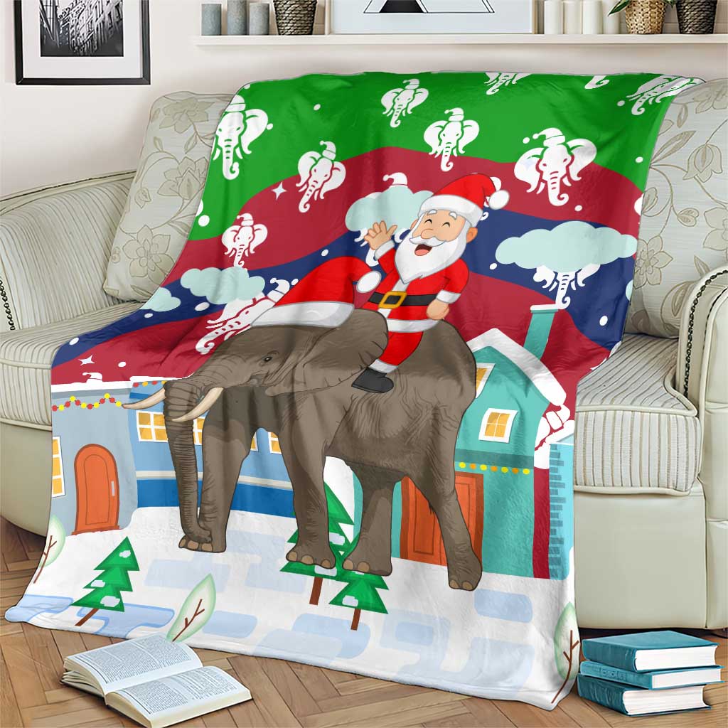 Laos Christmas Blanket with Santa Riding Elephant and Festive Flag Pattern - Wonder Print Shop