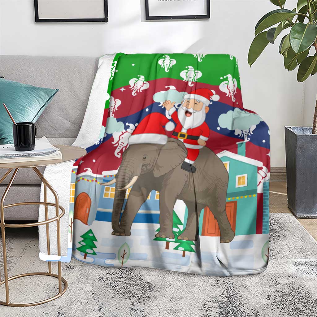 Laos Christmas Blanket with Santa Riding Elephant and Festive Flag Pattern - Wonder Print Shop