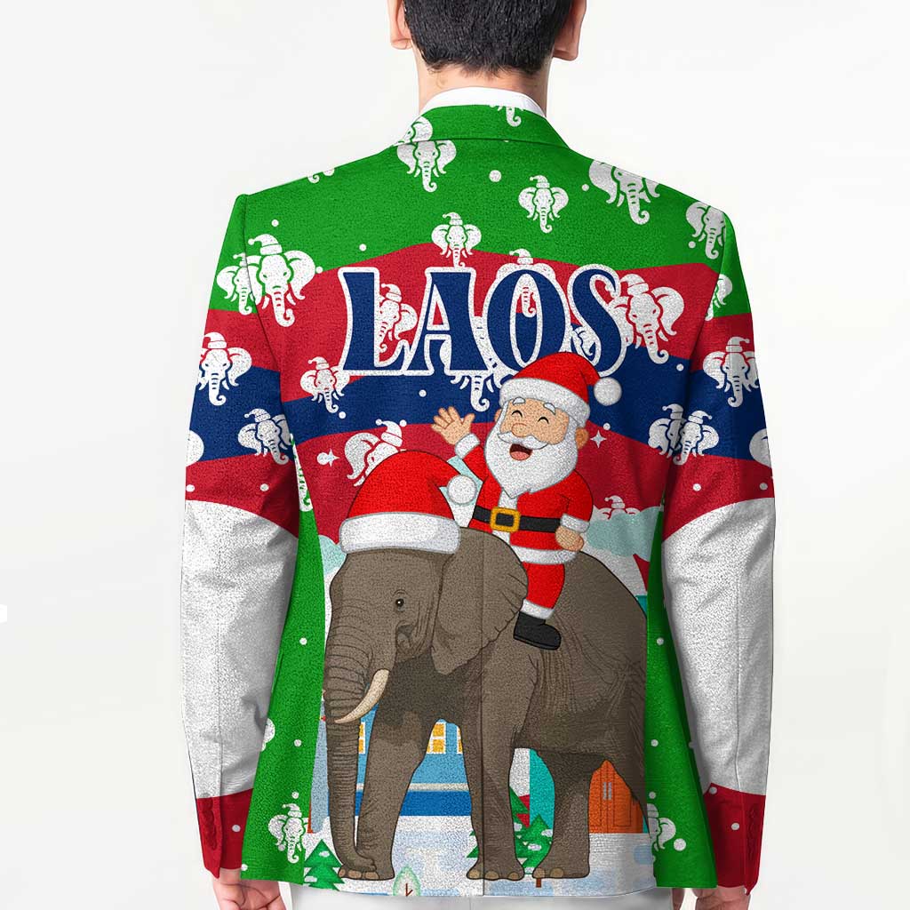 Laos Christmas Blazer with Santa Riding Elephant and Festive Flag Pattern - Wonder Print Shop