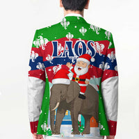 Laos Christmas Blazer with Santa Riding Elephant and Festive Flag Pattern - Wonder Print Shop