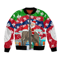 Laos Christmas Bomber Jacket with Santa Riding Elephant and Festive Flag Pattern - Wonder Print Shop