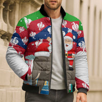 Laos Christmas Bomber Puffer Jacket with Santa Riding Elephant and Festive Flag Pattern - Wonder Print Shop