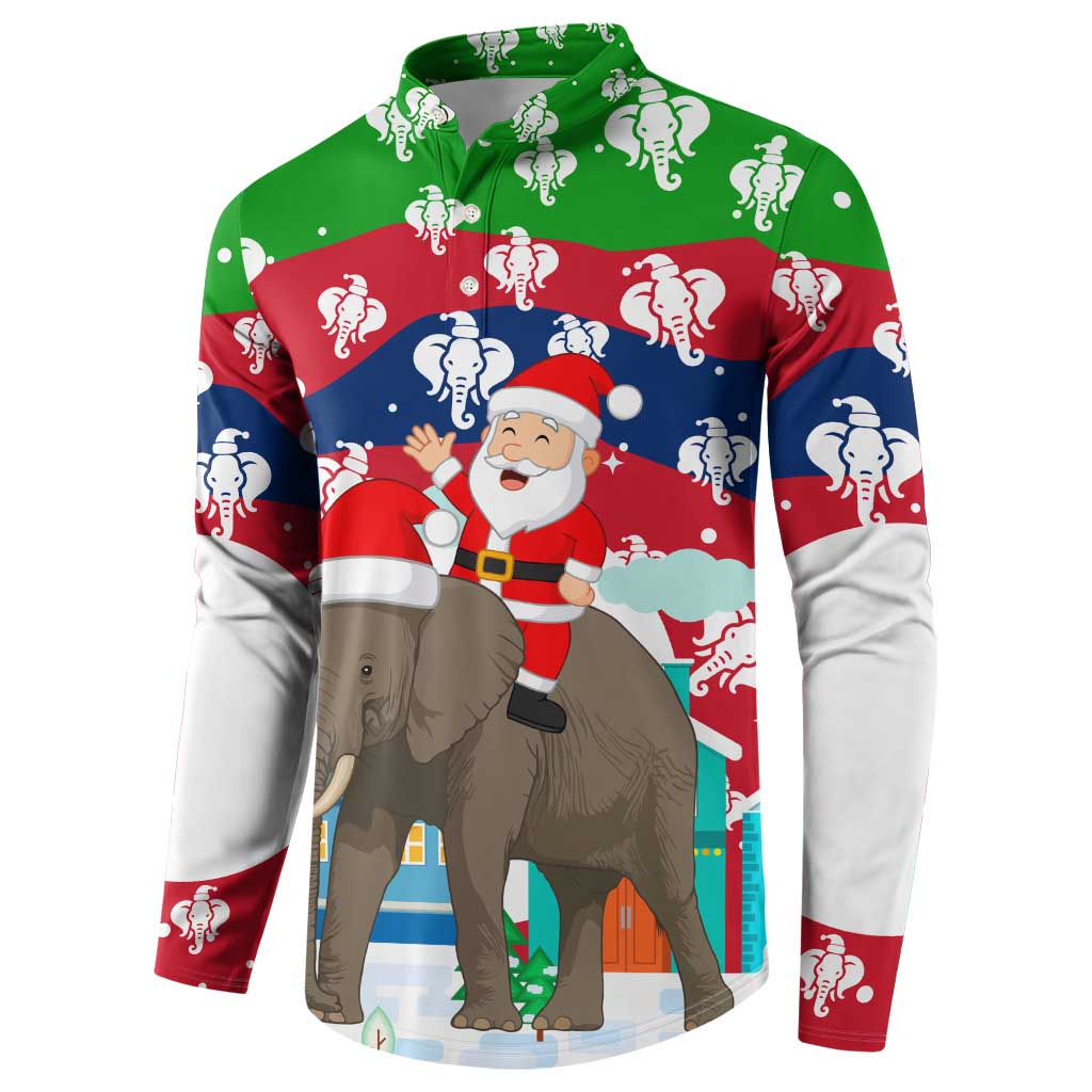 Laos Christmas Button Sweatshirt with Santa Riding Elephant and Festive Flag Pattern - Wonder Print Shop