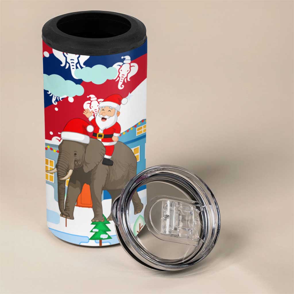 Laos Christmas 4 in 1 Can Cooler Tumbler with Santa Riding Elephant and Festive Flag Pattern - Wonder Print Shop