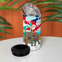 Laos Christmas 4 in 1 Can Cooler Tumbler with Santa Riding Elephant and Festive Flag Pattern - Wonder Print Shop
