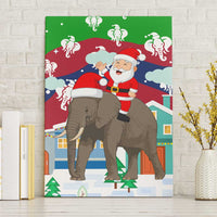 Laos Christmas Canvas Wall Art with Santa Riding Elephant and Festive Flag Pattern - Wonder Print Shop
