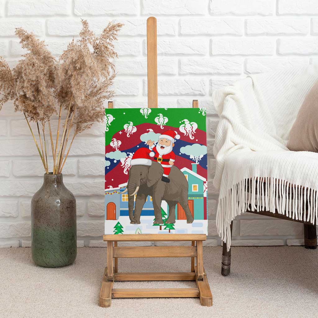 Laos Christmas Canvas Wall Art with Santa Riding Elephant and Festive Flag Pattern - Wonder Print Shop