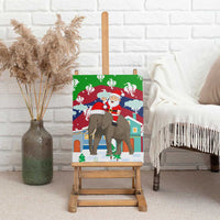 Laos Christmas Canvas Wall Art with Santa Riding Elephant and Festive Flag Pattern - Wonder Print Shop