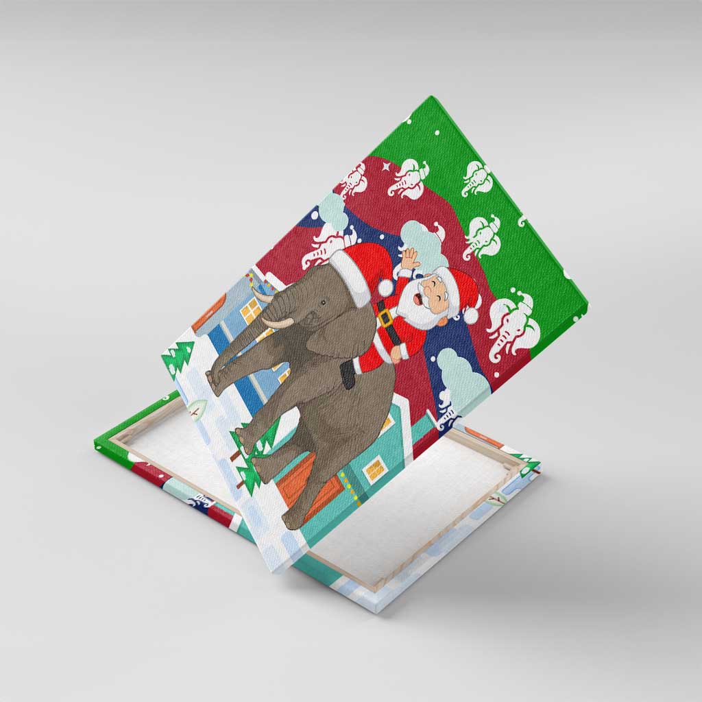 Laos Christmas Canvas Wall Art with Santa Riding Elephant and Festive Flag Pattern - Wonder Print Shop