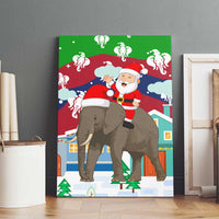 Laos Christmas Canvas Wall Art with Santa Riding Elephant and Festive Flag Pattern - Wonder Print Shop