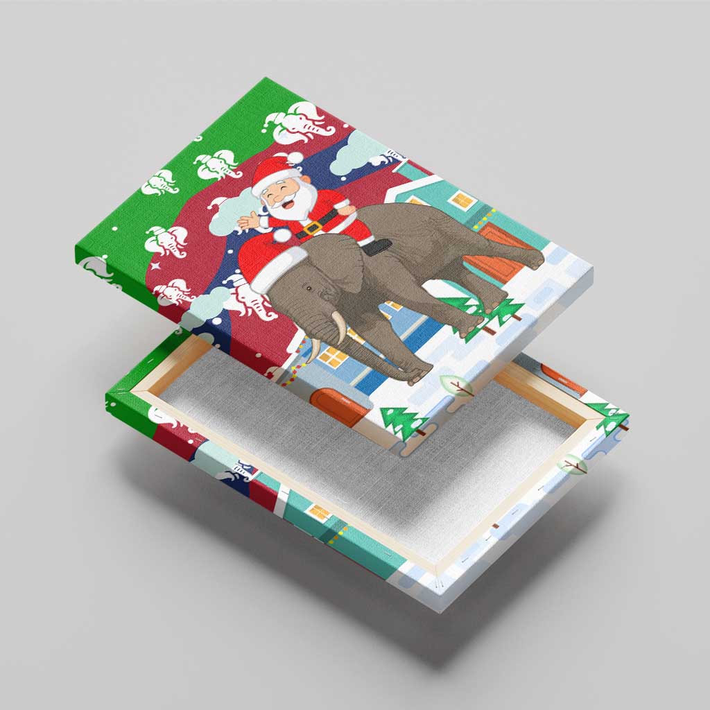 Laos Christmas Canvas Wall Art with Santa Riding Elephant and Festive Flag Pattern - Wonder Print Shop