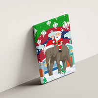 Laos Christmas Canvas Wall Art with Santa Riding Elephant and Festive Flag Pattern - Wonder Print Shop