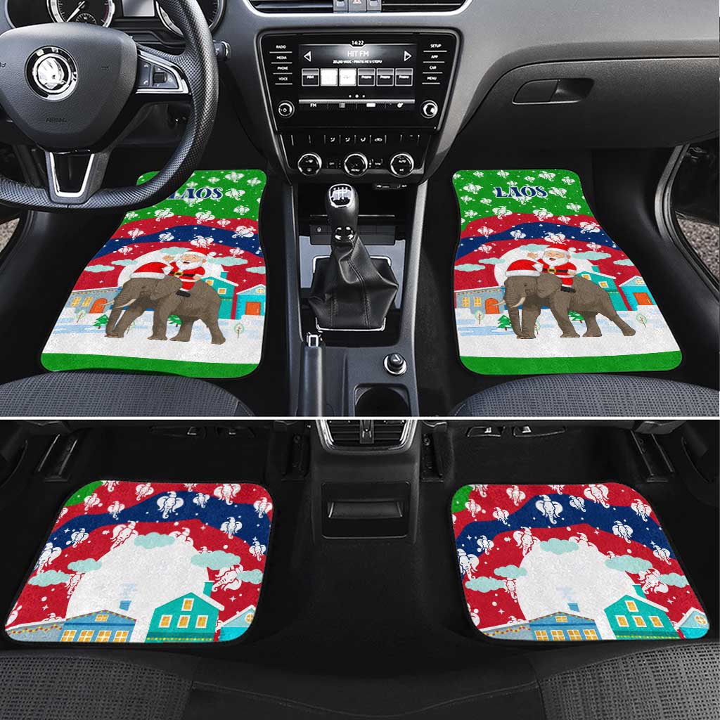 Laos Christmas Car Mats with Santa Riding Elephant and Festive Flag Pattern - Wonder Print Shop