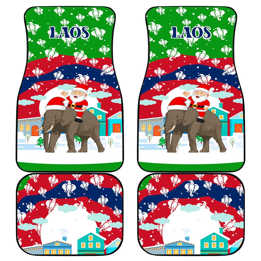 Laos Christmas Car Mats with Santa Riding Elephant and Festive Flag Pattern - Wonder Print Shop