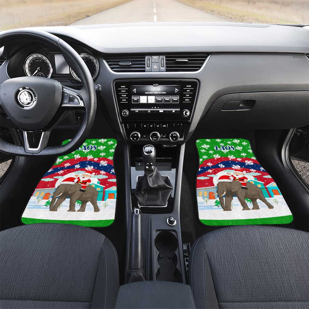Laos Christmas Car Mats with Santa Riding Elephant and Festive Flag Pattern - Wonder Print Shop