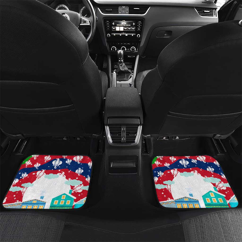 Laos Christmas Car Mats with Santa Riding Elephant and Festive Flag Pattern - Wonder Print Shop