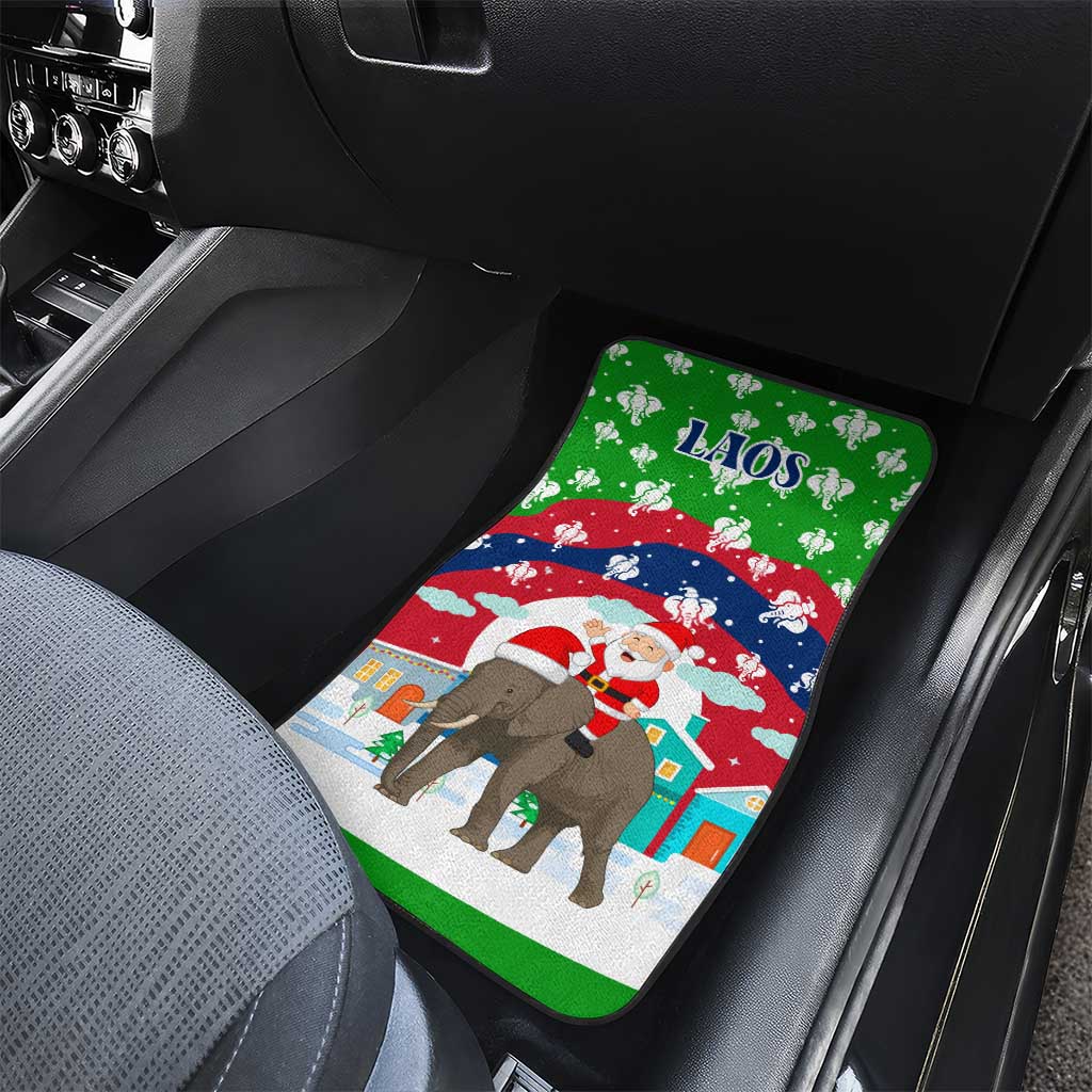 Laos Christmas Car Mats with Santa Riding Elephant and Festive Flag Pattern - Wonder Print Shop