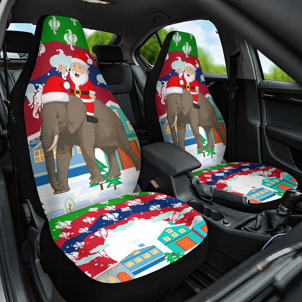 Laos Christmas Car Seat Cover with Santa Riding Elephant and Festive Flag Pattern - Wonder Print Shop