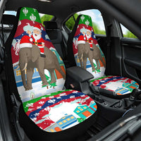 Laos Christmas Car Seat Cover with Santa Riding Elephant and Festive Flag Pattern - Wonder Print Shop