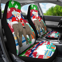 Laos Christmas Car Seat Cover with Santa Riding Elephant and Festive Flag Pattern - Wonder Print Shop