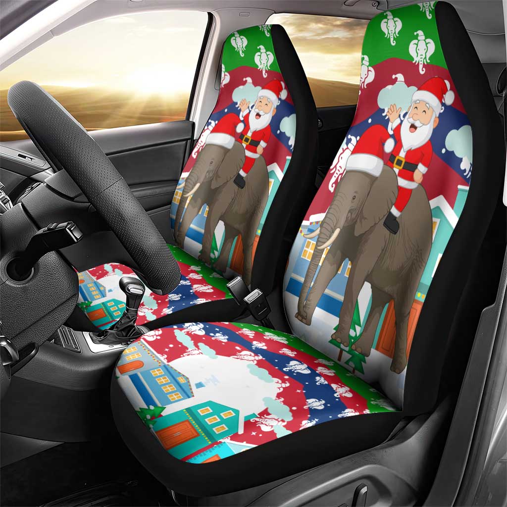 Laos Christmas Car Seat Cover with Santa Riding Elephant and Festive Flag Pattern - Wonder Print Shop
