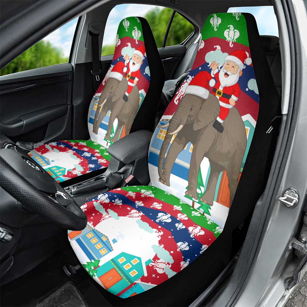 Laos Christmas Car Seat Cover with Santa Riding Elephant and Festive Flag Pattern - Wonder Print Shop