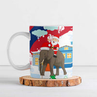 Laos Christmas Ceramic Mug with Santa Riding Elephant and Festive Flag Pattern - Wonder Print Shop