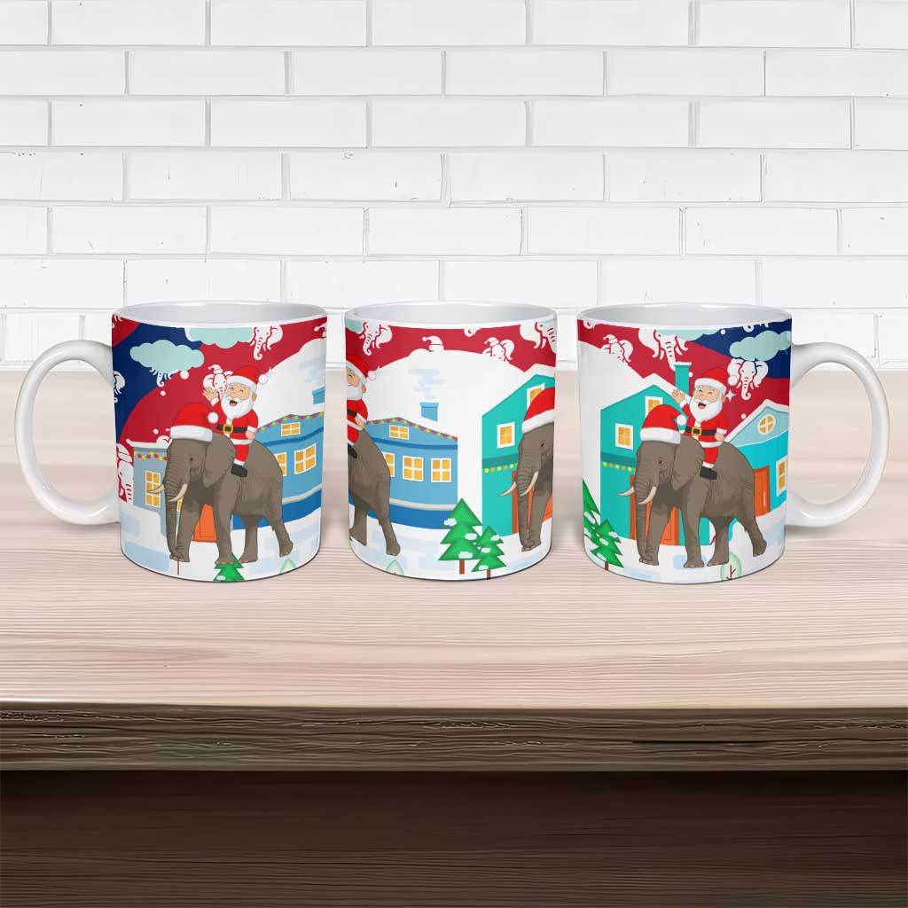 Laos Christmas Ceramic Mug with Santa Riding Elephant and Festive Flag Pattern - Wonder Print Shop