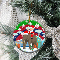 Laos Christmas Ceramic Ornament with Santa Riding Elephant and Festive Flag Pattern - Wonder Print Shop