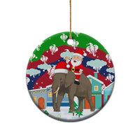 Laos Christmas Ceramic Ornament with Santa Riding Elephant and Festive Flag Pattern - Wonder Print Shop
