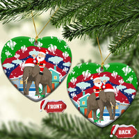 Laos Christmas Ceramic Ornament with Santa Riding Elephant and Festive Flag Pattern - Wonder Print Shop