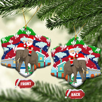 Laos Christmas Ceramic Ornament with Santa Riding Elephant and Festive Flag Pattern - Wonder Print Shop