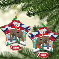 Laos Christmas Ceramic Ornament with Santa Riding Elephant and Festive Flag Pattern - Wonder Print Shop