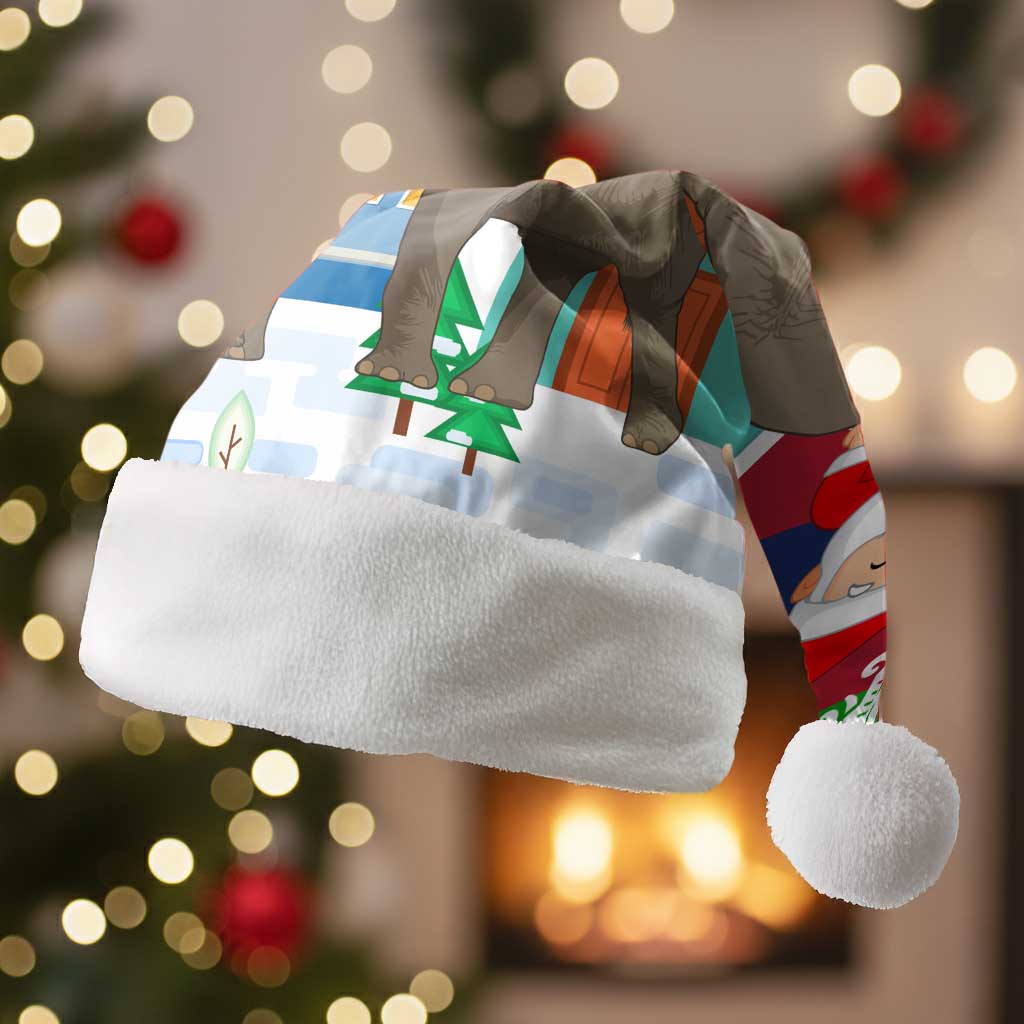 Laos Christmas Santa Hat with Santa Riding Elephant and Festive Flag Pattern - Wonder Print Shop