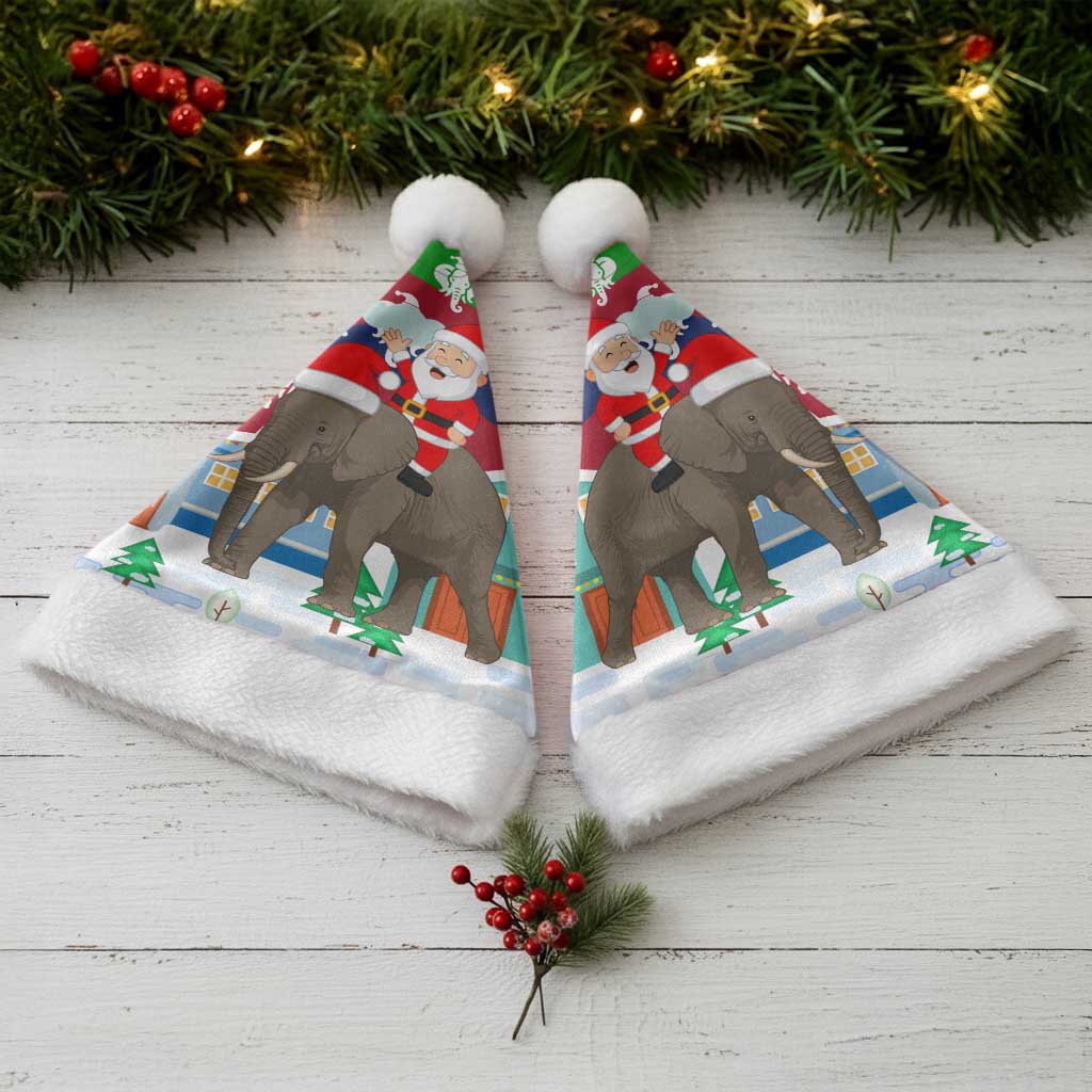 Laos Christmas Santa Hat with Santa Riding Elephant and Festive Flag Pattern - Wonder Print Shop