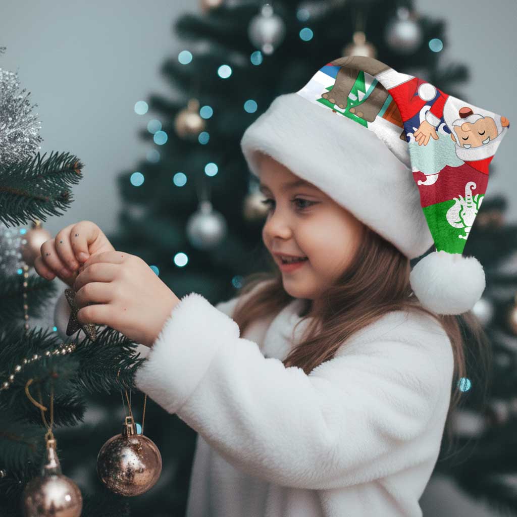 Laos Christmas Santa Hat with Santa Riding Elephant and Festive Flag Pattern - Wonder Print Shop