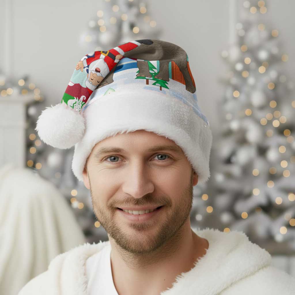 Laos Christmas Santa Hat with Santa Riding Elephant and Festive Flag Pattern - Wonder Print Shop