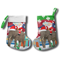 Laos Christmas Stocking with Santa Riding Elephant and Festive Flag Pattern - Wonder Print Shop