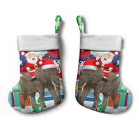 Laos Christmas Stocking with Santa Riding Elephant and Festive Flag Pattern - Wonder Print Shop