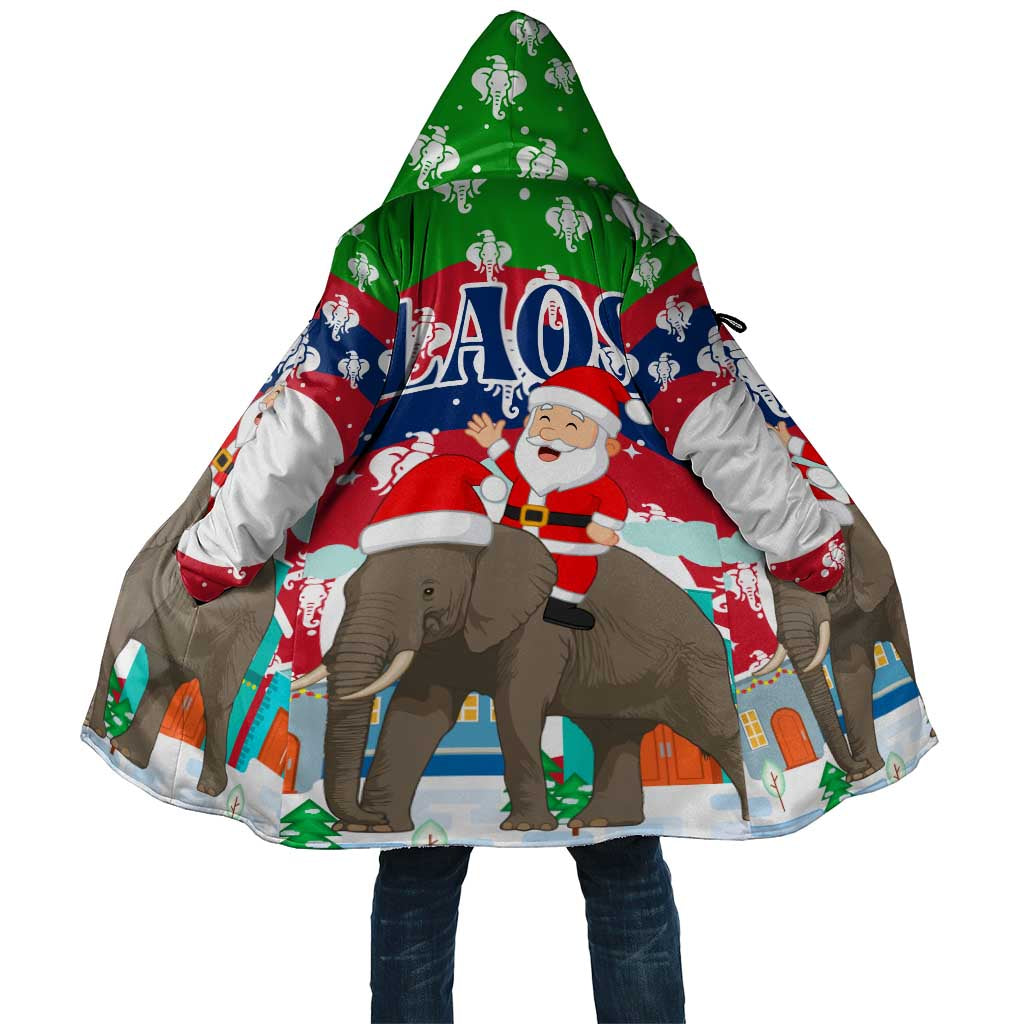 Laos Christmas Cloak with Santa Riding Elephant and Festive Flag Pattern - Wonder Print Shop