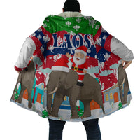 Laos Christmas Cloak with Santa Riding Elephant and Festive Flag Pattern - Wonder Print Shop